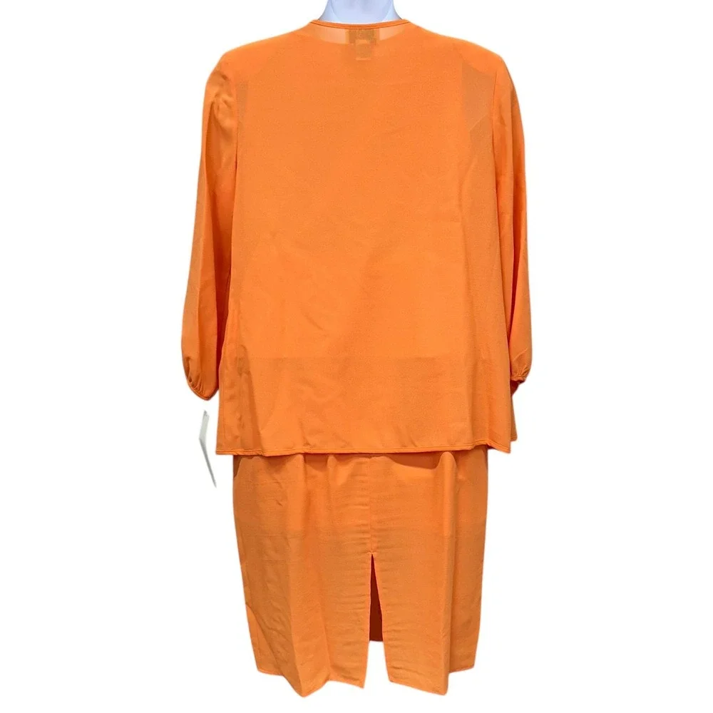 NWT Christie Of California 3 Piece Skirt Suit Set Womens 12 Orange Beaded Floral